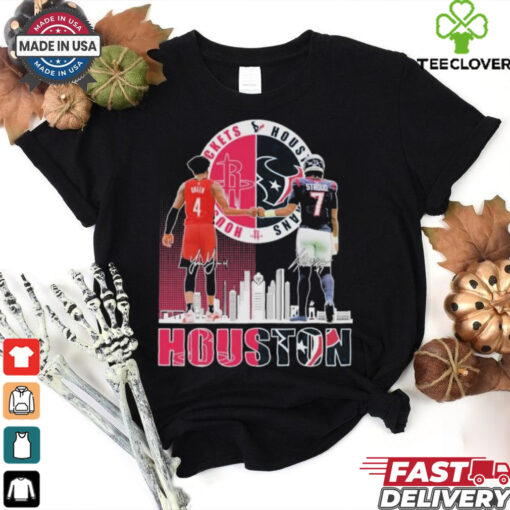 Official Jalen Green C. J. Stroud Houston Rockets Houston Texans Skyline Signature T shirts