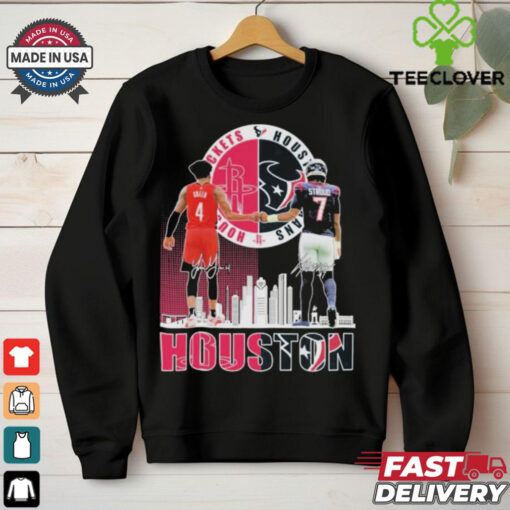 Official Jalen Green C. J. Stroud Houston Rockets Houston Texans Skyline Signature T shirts