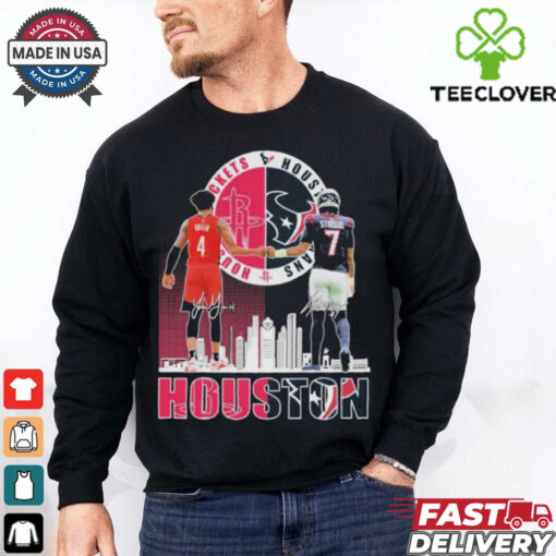 Official Jalen Green C. J. Stroud Houston Rockets Houston Texans Skyline Signature T shirts