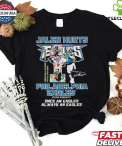 Official Jalen Hurts 1 Philadelphia Eagles Once An Eagle, Always An Eagle Shirt with a bold design celebrating Hurts’ legacy and team pride, perfect for Eagles fans.