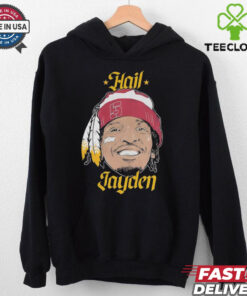 Official Jayden Daniels Hail Jayden Washington Commanders Redskins Feather Smiley T shirts
