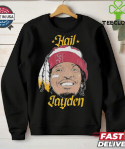 Official Jayden Daniels Hail Jayden Washington Commanders Redskins Feather Smiley T shirts