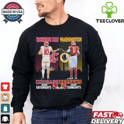 Official John Mateer Washington State Cougars On Saturdays X Jayden Daniel Washington Redskin On Sundays Shirt
