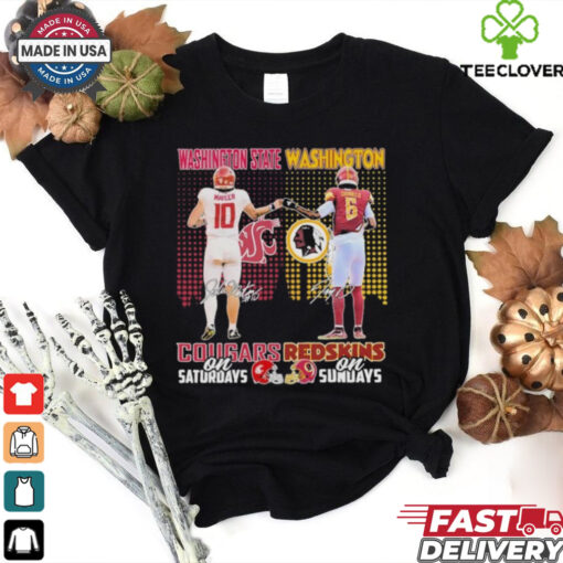 Official John Mateer Washington State Cougars On Saturdays X Jayden Daniel Washington Redskin On Sundays Shirt
