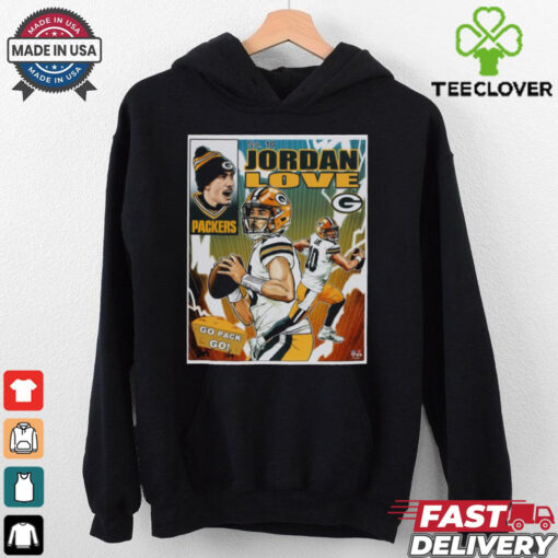 Official Jordan Love Green Bay Packers NFL Go Pack Go Art by Brian Kong Poster t shirt