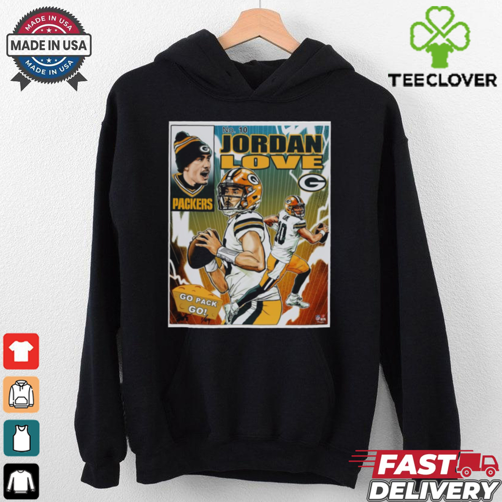 Official Jordan Love Green Bay Packers NFL Go Pack Go Art by Brian Kong Poster t shirt Official Jordan Love Green Bay Packers NFL Go Pack Go Art by Brian Kong Poster t shirt