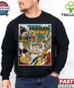 Official Jordan Love Green Bay Packers NFL Go Pack Go Art by Brian Kong Poster t shirt