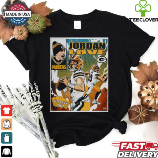 Official Jordan Love Green Bay Packers NFL Go Pack Go Art by Brian Kong Poster t shirt