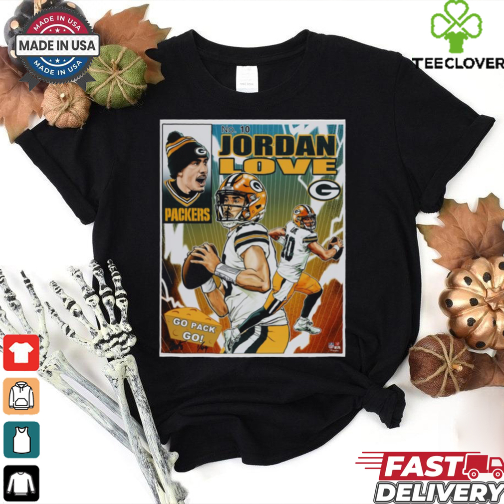 Official Jordan Love Green Bay Packers NFL Go Pack Go Art by Brian Kong Poster t shirt Official Jordan Love Green Bay Packers NFL Go Pack Go Art by Brian Kong Poster t shirt