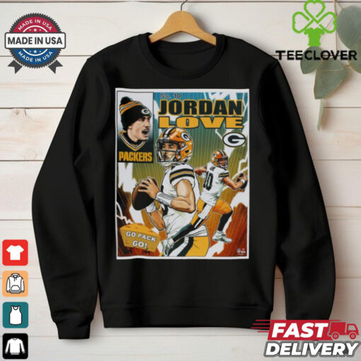 Official Jordan Love Green Bay Packers NFL Go Pack Go Art by Brian Kong Poster t shirt
