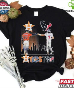 Official Jose Altuve X C. J. Stroud Houston Astros Houston Texans Skyline Signatures T shirts