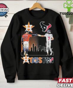 Official Jose Altuve X C. J. Stroud Houston Astros Houston Texans Skyline Signatures T shirts