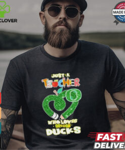 Official Just a Teacher who love Oregon Ducks heart t shirt