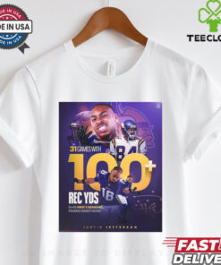 Official Justin Jefferson 31 Games With 100 REC YDS In First 5 Seasons Minnesota Vikings NFL Poster t shirt 2 Official Justin Jefferson 31 Games With 100 REC YDS In First 5 Seasons Minnesota Vikings NFL Poster t shirt