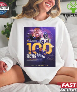 Official Justin Jefferson 31 Games With 100 REC YDS In First 5 Seasons Minnesota Vikings NFL Poster t shirt 3 Official Justin Jefferson 31 Games With 100 REC YDS In First 5 Seasons Minnesota Vikings NFL Poster t shirt