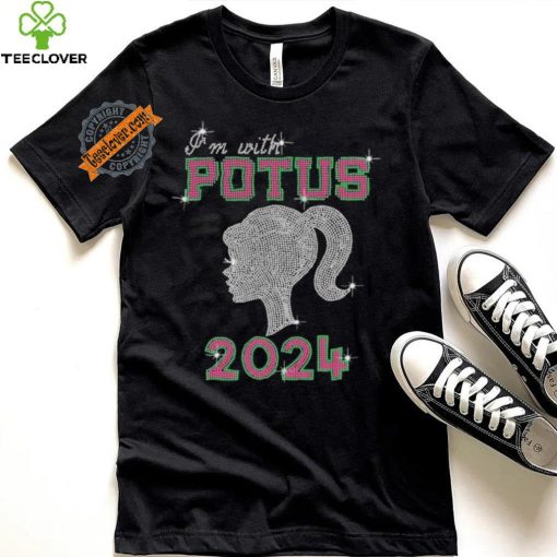 Official Kamala Harris I’m With Potus 2024 Green And Pink Rhinestone Madam President T shirt