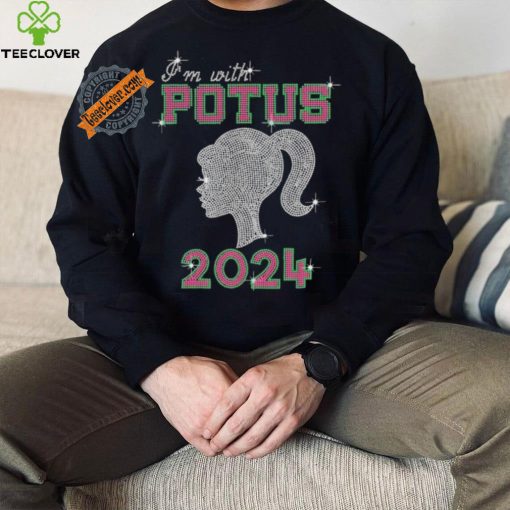Official Kamala Harris I’m With Potus 2024 Green And Pink Rhinestone Madam President T shirt