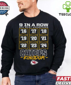 Official Kansas City Chiefs 2024 Nine Straight 9 In A Row AFC West Champions Kingdom t shirt