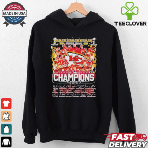 Official Kansas City Chiefs Back To Back Super Bowl LIX Champions 2024 2025 Signatures Helmet Trophy T shirts