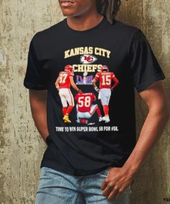 Official Kansas City Chiefs Kelce Thomas and Mahomes time to win Super Bowl 58 For #58 shirt