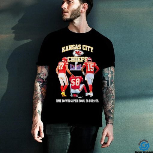 Official Kansas City Chiefs Kelce Thomas and Mahomes time to win Super Bowl 58 For #58 shirt