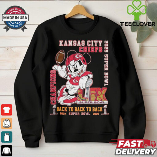 Official Kansas City Chiefs NFL 2024 2025 Super Bowl Champions Back To Back To Back Mickey Mouse Shirt