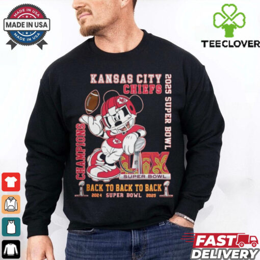 Official Kansas City Chiefs NFL 2024 2025 Super Bowl Champions Back To Back To Back Mickey Mouse Shirt