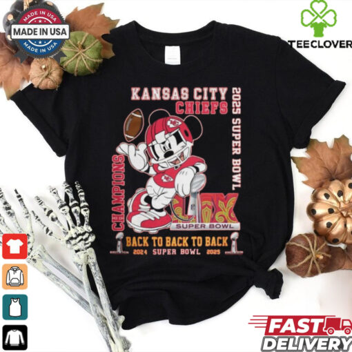Official Kansas City Chiefs NFL 2024 2025 Super Bowl Champions Back To Back To Back Mickey Mouse Shirt