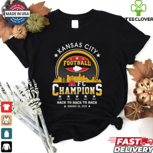 Official Kansas City Football 2024 2025 AFC Champions The American Football Champs Back To Back To Back Skyline Shirt
