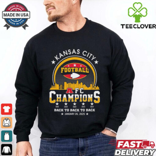 Official Kansas City Football 2024 2025 AFC Champions The American Football Champs Back To Back To Back Skyline Shirt