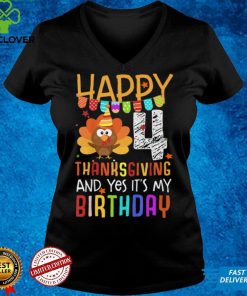 Official Kids Birthday 4 Years Old Turkey Day Happy Thanksgiving Fall Kids T Shirt