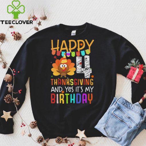 Official Kids Birthday 4 Years Old Turkey Day Happy Thanksgiving Fall Kids T Shirt