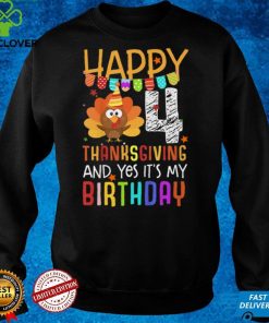 Official Kids Birthday 4 Years Old Turkey Day Happy Thanksgiving Fall Kids T Shirt