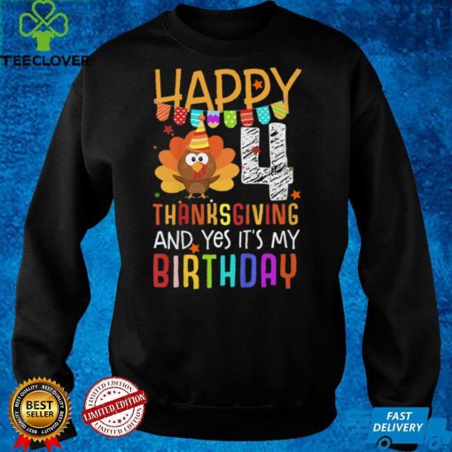 Official Kids Birthday 4 Years Old Turkey Day Happy Thanksgiving Fall Kids T Shirt