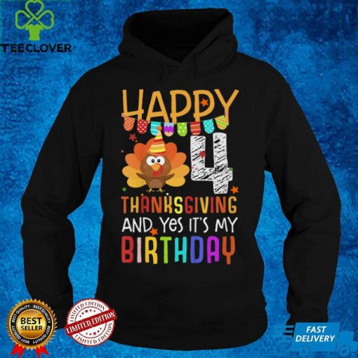 Official Kids Birthday 4 Years Old Turkey Day Happy Thanksgiving Fall Kids T Shirt