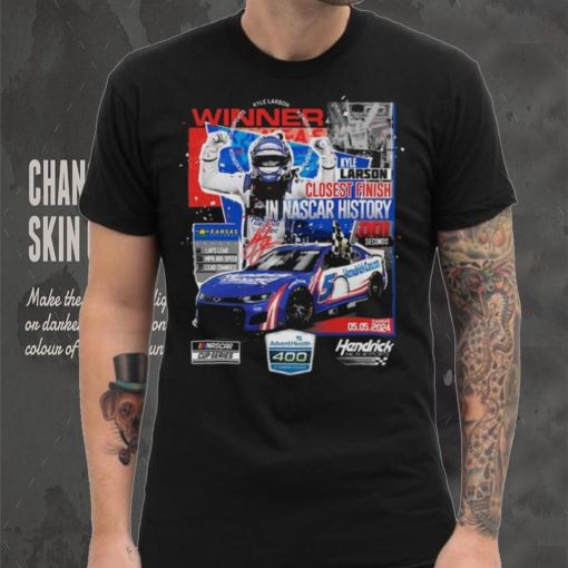 Official Kyle larson checkered flag sports black 2024 adventhealth 400 race winner shirt
