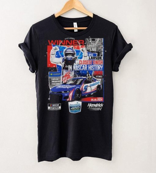 Official Kyle larson checkered flag sports black 2024 adventhealth 400 race winner shirt