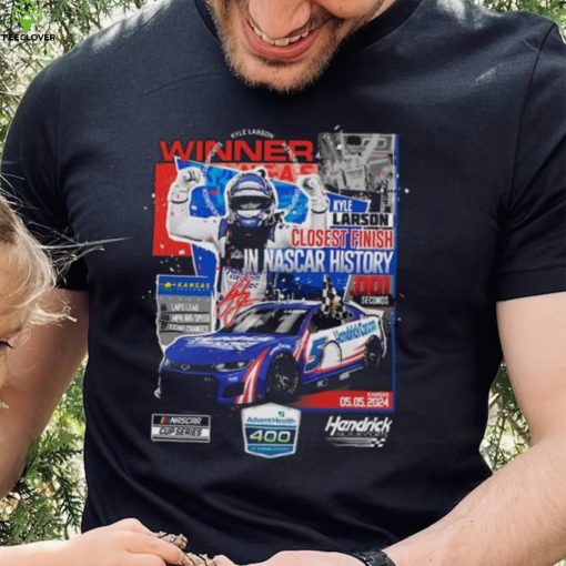 Official Kyle larson checkered flag sports black 2024 adventhealth 400 race winner shirt