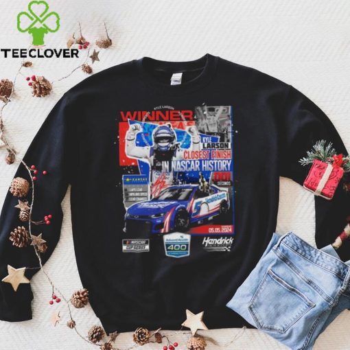 Official Kyle larson checkered flag sports black 2024 adventhealth 400 race winner shirt