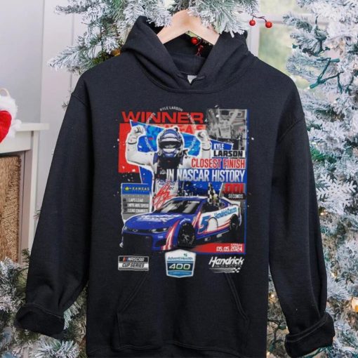 Official Kyle larson checkered flag sports black 2024 adventhealth 400 race winner shirt