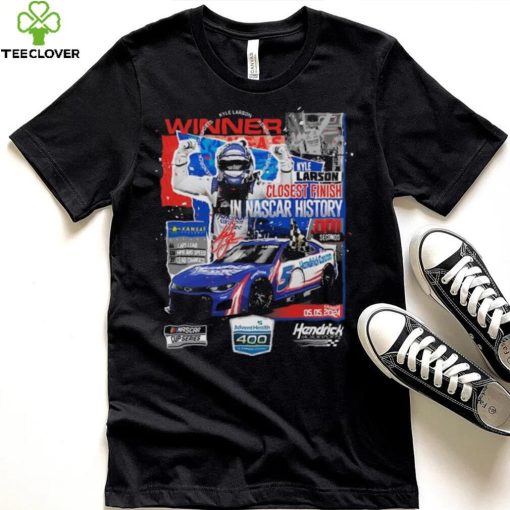 Official Kyle larson checkered flag sports black 2024 adventhealth 400 race winner shirt