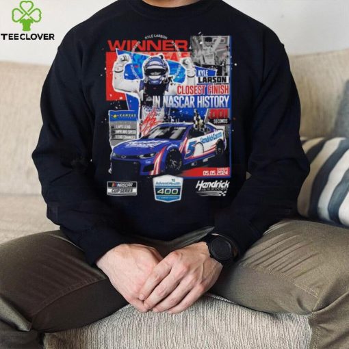 Official Kyle larson checkered flag sports black 2024 adventhealth 400 race winner shirt