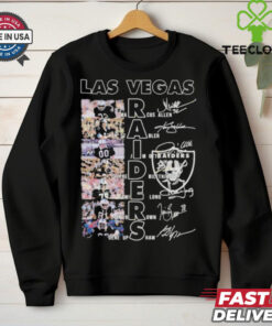 Official Las Vegas Raiders Football Signature Unisex T-Shirts with a sleek design featuring player signatures and team pride, perfect for Raiders fans.