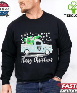 Official Las Vegas Raiders Logo Truck and Tree Merry Christmas Shirt