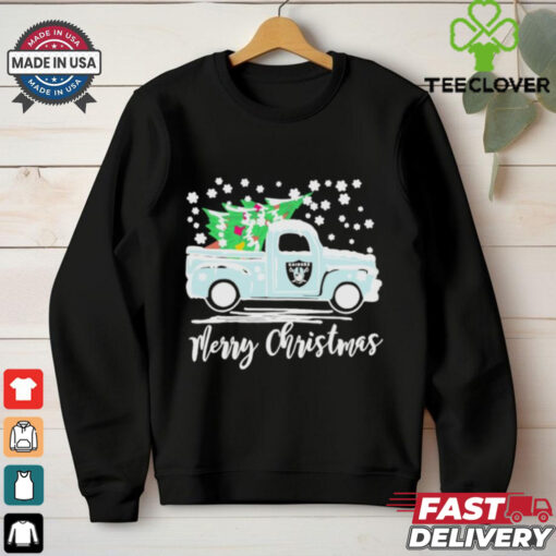 Official Las Vegas Raiders Logo Truck and Tree Merry Christmas Shirt