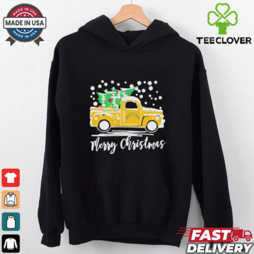 Official Los Angeles Chargers Logo Truck and Tree Merry Christmas Shirt