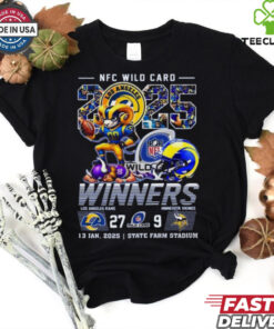 Official Los Angeles Rams NFC Wild Card Winners 2025 T-shirt featuring a dynamic design that celebrates the Rams’ victory in the 2025 NFC Wild Card. Show your pride for the team’s playoff success with this bold, commemorative apparel.