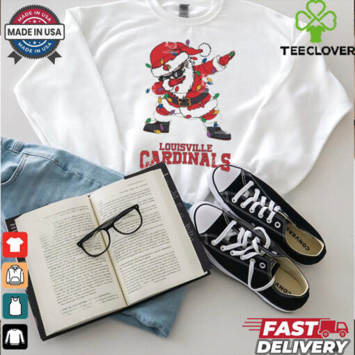 Official Louisville Cardinals Dabbing Santa Claus Ugly Christmas Light shirt