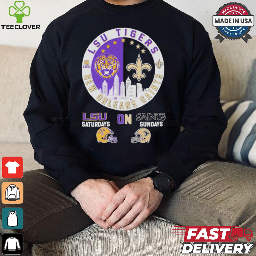 Official Lsu Tiger saturdays on New Orleans Saints sundays logo shirt Official Lsu Tiger saturdays on New Orleans Saints sundays logo shirt