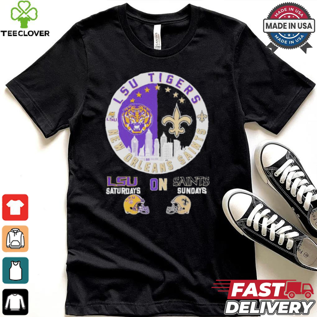 Official Lsu Tiger saturdays on New Orleans Saints sundays logo shirt Official Lsu Tiger saturdays on New Orleans Saints sundays logo shirt